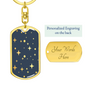 Celestial Stars Navy Blue Keychain Stainless Steel or 18k Gold Dog Tag Keyring-Express Your Love Gifts