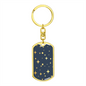 Celestial Stars Navy Blue Keychain Stainless Steel or 18k Gold Dog Tag Keyring-Express Your Love Gifts