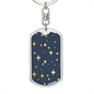 Celestial Stars Navy Blue Keychain Stainless Steel or 18k Gold Dog Tag Keyring-Express Your Love Gifts