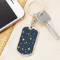Celestial Stars Navy Blue Keychain Stainless Steel or 18k Gold Dog Tag Keyring-Express Your Love Gifts