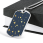 Celestial Stars Navy Blue Necklace Stainless Steel or 18k Gold Dog Tag 24" Chain-Express Your Love Gifts