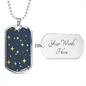 Celestial Stars Navy Blue Necklace Stainless Steel or 18k Gold Dog Tag 24" Chain-Express Your Love Gifts