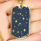 Celestial Stars Navy Blue Necklace Stainless Steel or 18k Gold Dog Tag 24" Chain-Express Your Love Gifts