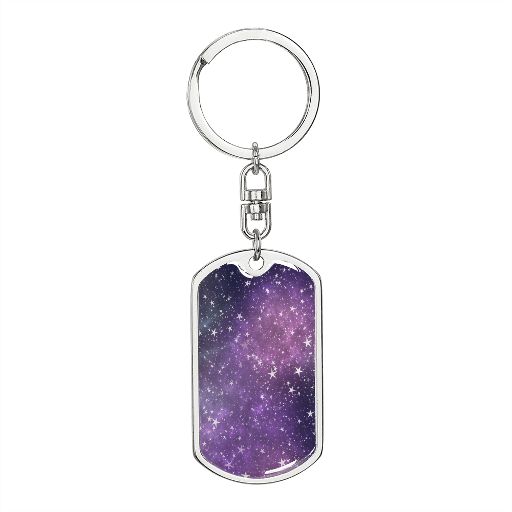 Celestial Stars Purple Keychain Stainless Steel or 18k Gold Dog Tag Keyring-Express Your Love Gifts