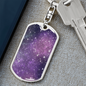 Celestial Stars Purple Keychain Stainless Steel or 18k Gold Dog Tag Keyring-Express Your Love Gifts