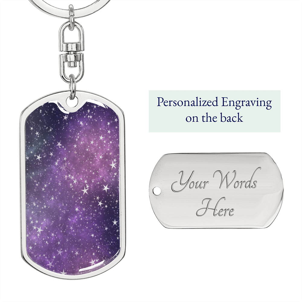 Celestial Stars Purple Keychain Stainless Steel or 18k Gold Dog Tag Keyring-Express Your Love Gifts