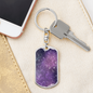 Celestial Stars Purple Keychain Stainless Steel or 18k Gold Dog Tag Keyring-Express Your Love Gifts
