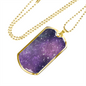 Celestial Stars Purple Necklace Stainless Steel or 18k Gold Dog Tag 24" Chain-Express Your Love Gifts