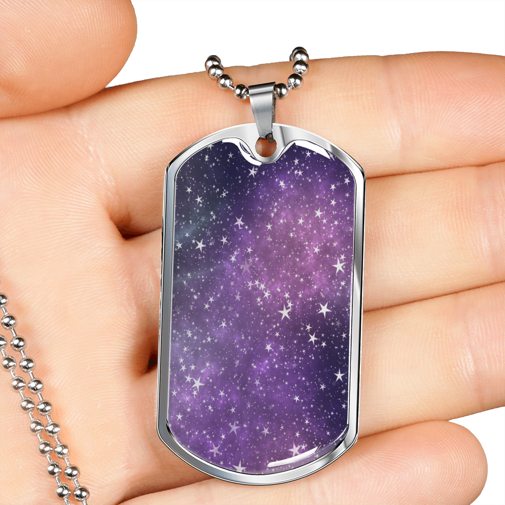 Celestial Stars Purple Necklace Stainless Steel or 18k Gold Dog Tag 24" Chain-Express Your Love Gifts