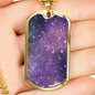 Celestial Stars Purple Necklace Stainless Steel or 18k Gold Dog Tag 24" Chain-Express Your Love Gifts