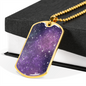 Celestial Stars Purple Necklace Stainless Steel or 18k Gold Dog Tag 24" Chain-Express Your Love Gifts