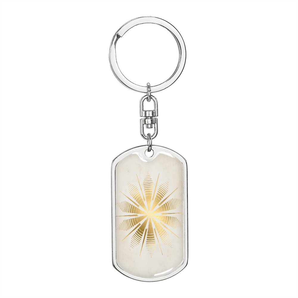 Celestial Sun Flower Keychain Stainless Steel or 18k Gold Dog Tag Keyring-Express Your Love Gifts