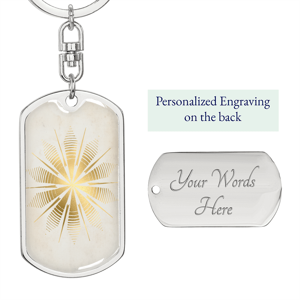 Celestial Sun Flower Keychain Stainless Steel or 18k Gold Dog Tag Keyring-Express Your Love Gifts