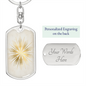 Celestial Sun Flower Keychain Stainless Steel or 18k Gold Dog Tag Keyring-Express Your Love Gifts