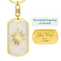 Celestial Sun Flower Keychain Stainless Steel or 18k Gold Dog Tag Keyring-Express Your Love Gifts