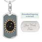 Celestial Sun Keychain Stainless Steel or 18k Gold Dog Tag Keyring-Express Your Love Gifts
