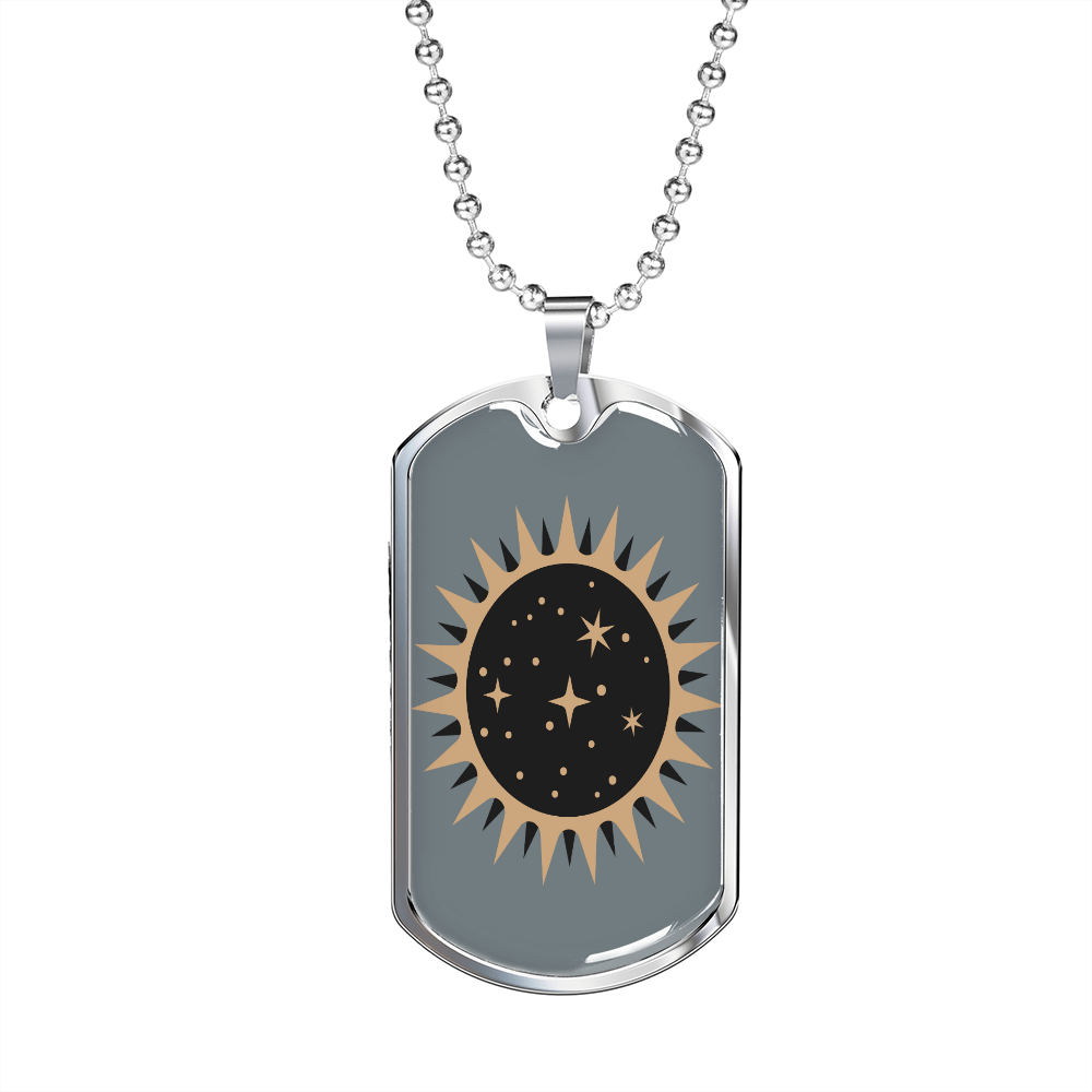 Celestial Sun Necklace Stainless Steel or 18k Gold Dog Tag 24" Chain-Express Your Love Gifts