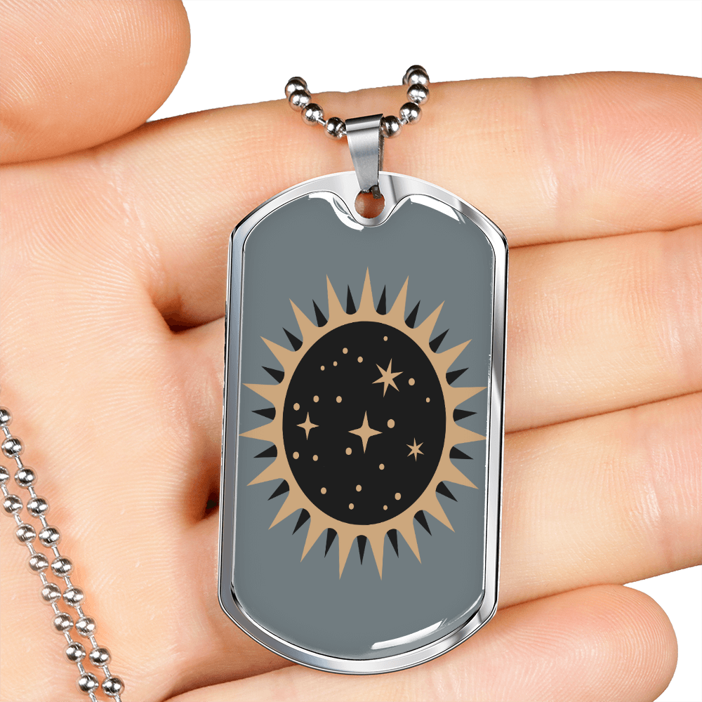 Celestial Sun Necklace Stainless Steel or 18k Gold Dog Tag 24" Chain-Express Your Love Gifts