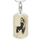 Celestial Woman on Moon Keychain Stainless Steel or 18k Gold Dog Tag Keyring-Express Your Love Gifts