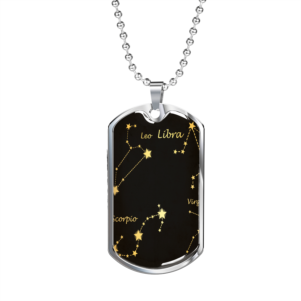 Celestial Zodiac Dark Necklace Stainless Steel or 18k Gold Dog Tag 24" Chain-Express Your Love Gifts