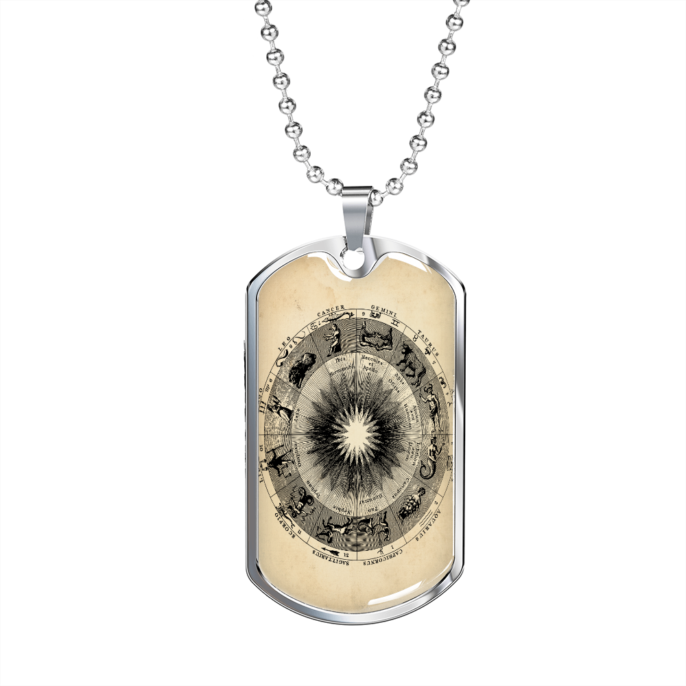 Celestial Zodiac Necklace Stainless Steel or 18k Gold Dog Tag 24" Chain-Express Your Love Gifts
