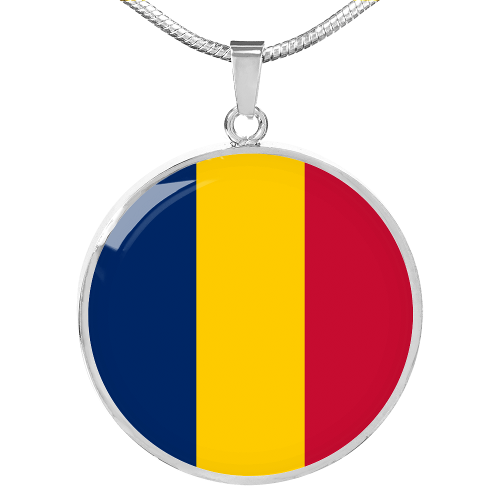 Chad Flag Necklace Circle Pendant Stainless Steel or 18k Gold 18-22"-Express Your Love Gifts