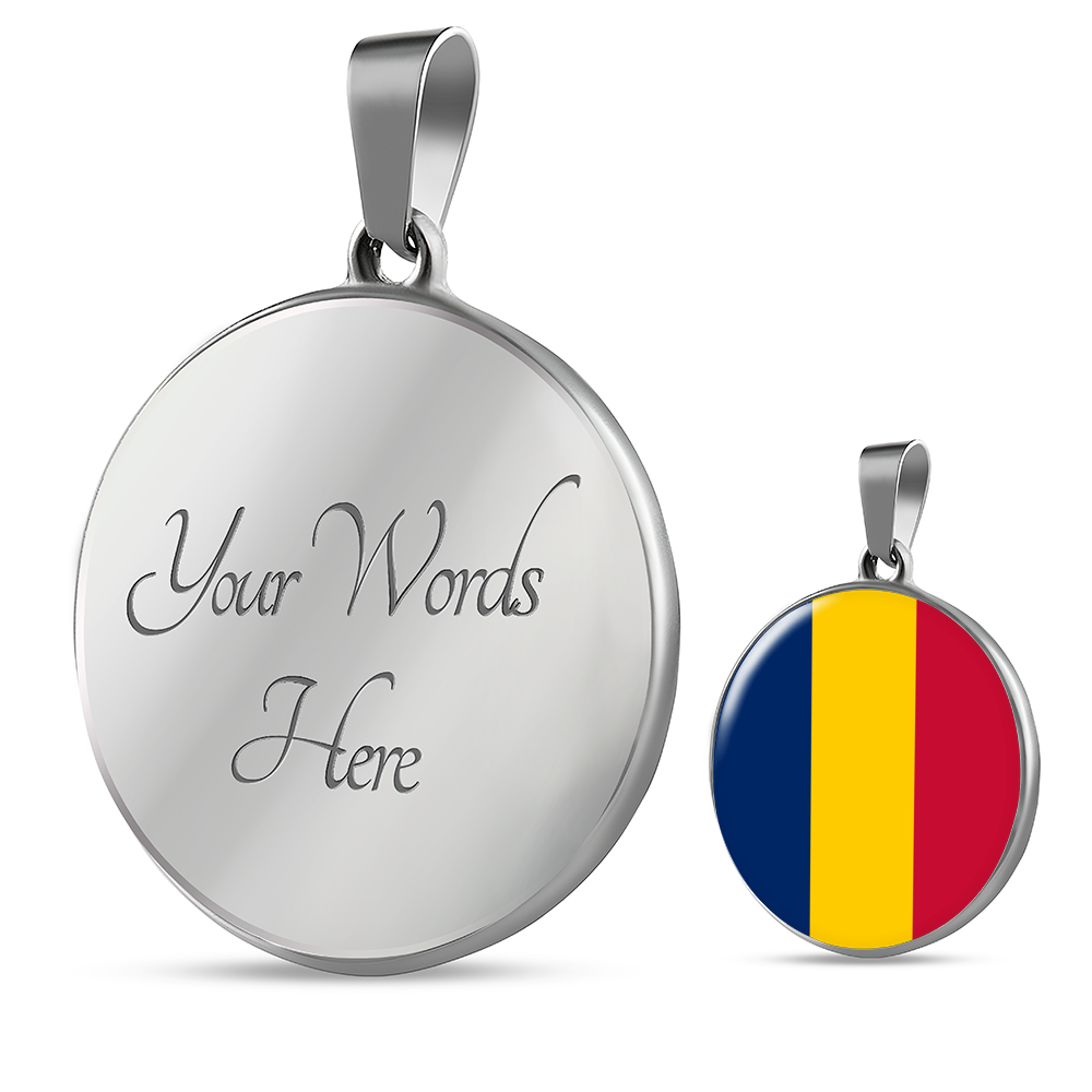 Chad Flag Necklace Circle Pendant Stainless Steel or 18k Gold 18-22"-Express Your Love Gifts