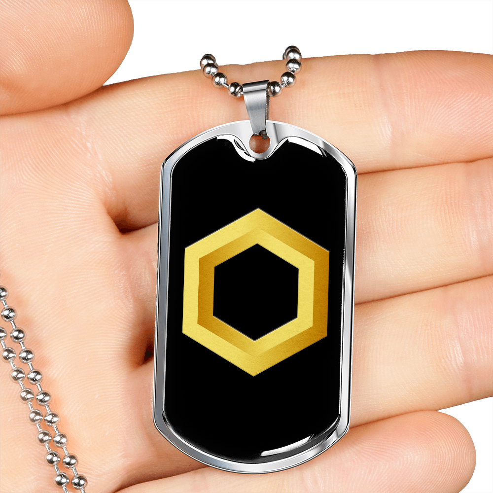 Chainlink Token Gold Crypto Necklace Stainless Steel or 18k Gold Dog Tag 24" Chain-Express Your Love Gifts