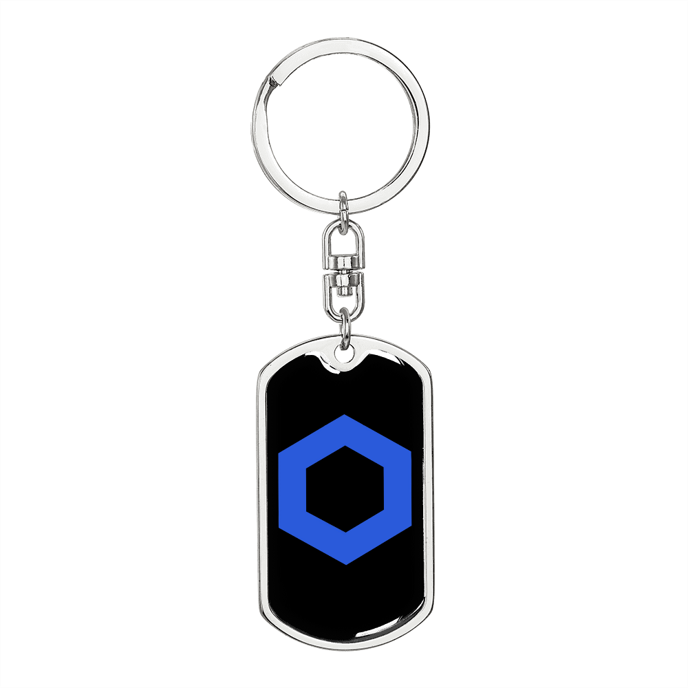 ChainLink Token (LINK) Crypto Cryptocurrency Keychain Stainless Steel or 18k Gold Dog Tag Keyring-Express Your Love Gifts