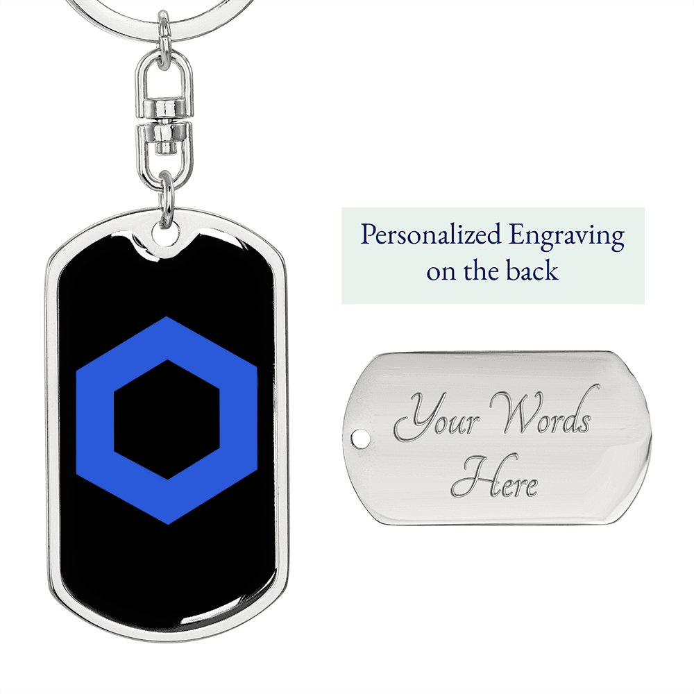 ChainLink Token (LINK) Crypto Cryptocurrency Keychain Stainless Steel or 18k Gold Dog Tag Keyring-Express Your Love Gifts