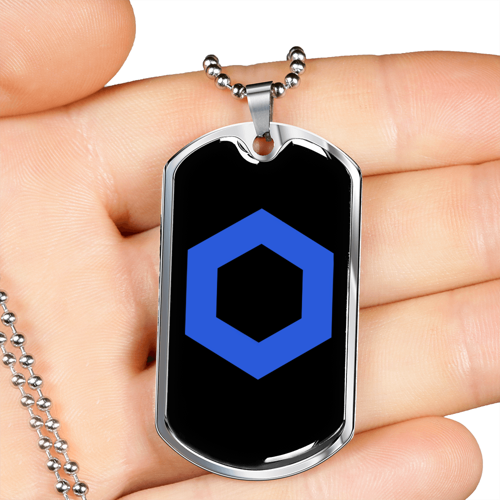 ChainLink Token (LINK) Crypto Necklace Stainless Steel or 18k Gold Dog Tag 24" Chain-Express Your Love Gifts
