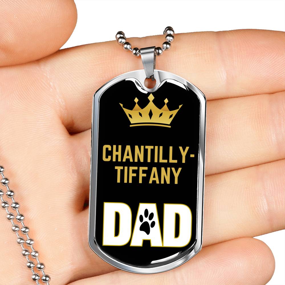 Chantillytiffany Cat Dad Necklace Stainless Steel or 18k Gold Dog Tag 24" Chain-Express Your Love Gifts