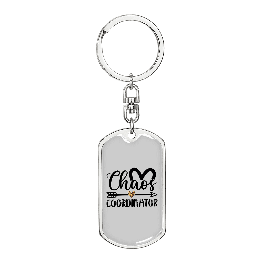 Chaos Coordinator Mom Keychain Stainless Steel or 18k Gold Dog Tag Keyring-Express Your Love Gifts