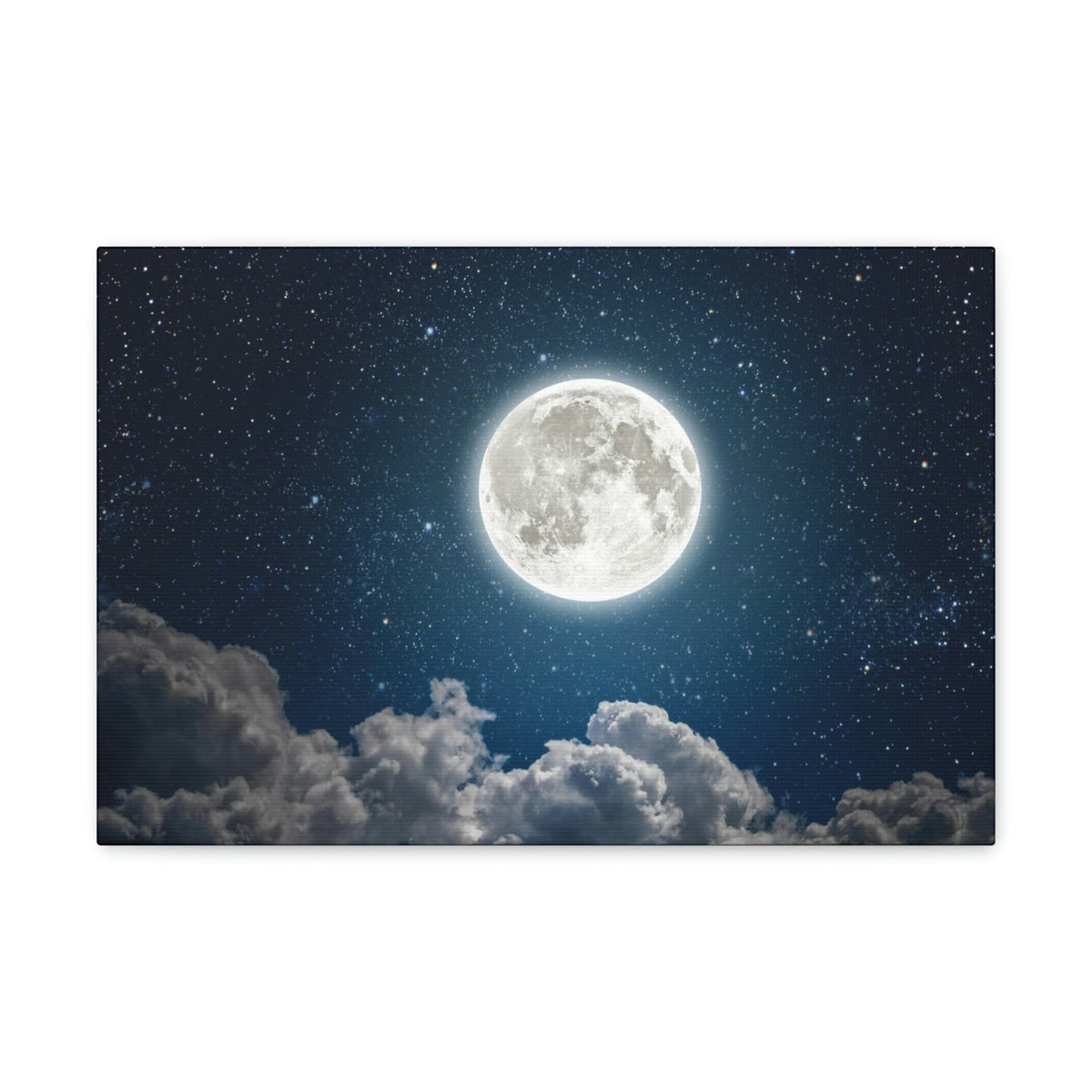 Charming Moon and Stars Scene Beautiful Engaging and Lovely Night Beauty Nature Scene Pitch Black and Shiny Night Wall Art Ready to Hang Unframed-Express Your Love Gifts