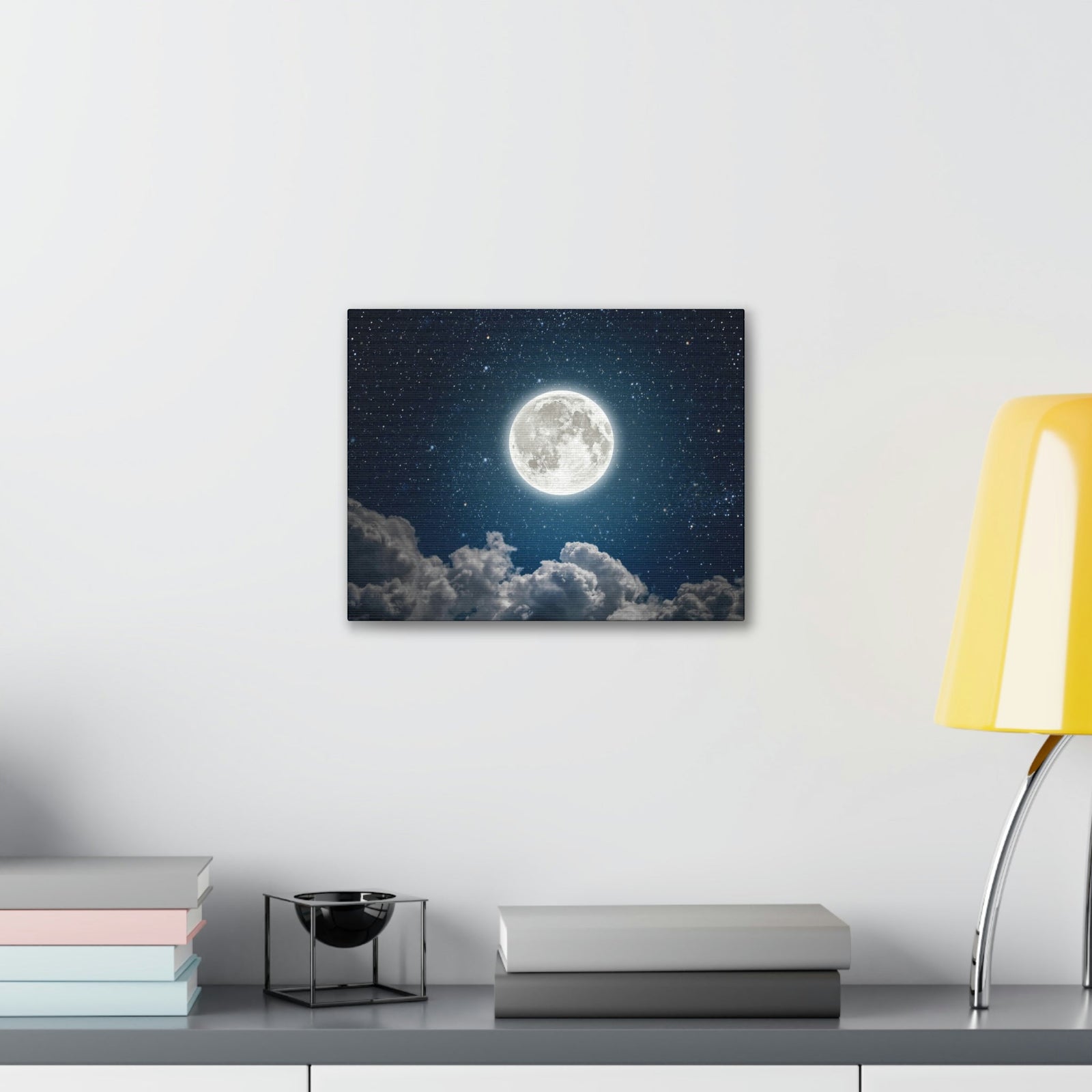 Charming Moon and Stars Scene Beautiful Engaging and Lovely Night Beauty Nature Scene Pitch Black and Shiny Night Wall Art Ready to Hang Unframed-Express Your Love Gifts
