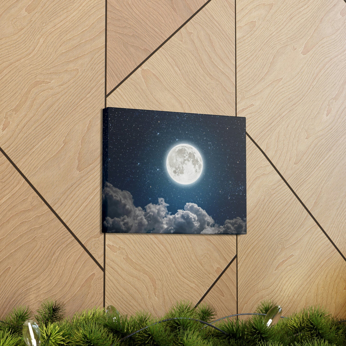 Charming Moon and Stars Scene Beautiful Engaging and Lovely Night Beauty Nature Scene Pitch Black and Shiny Night Wall Art Ready to Hang Unframed-Express Your Love Gifts