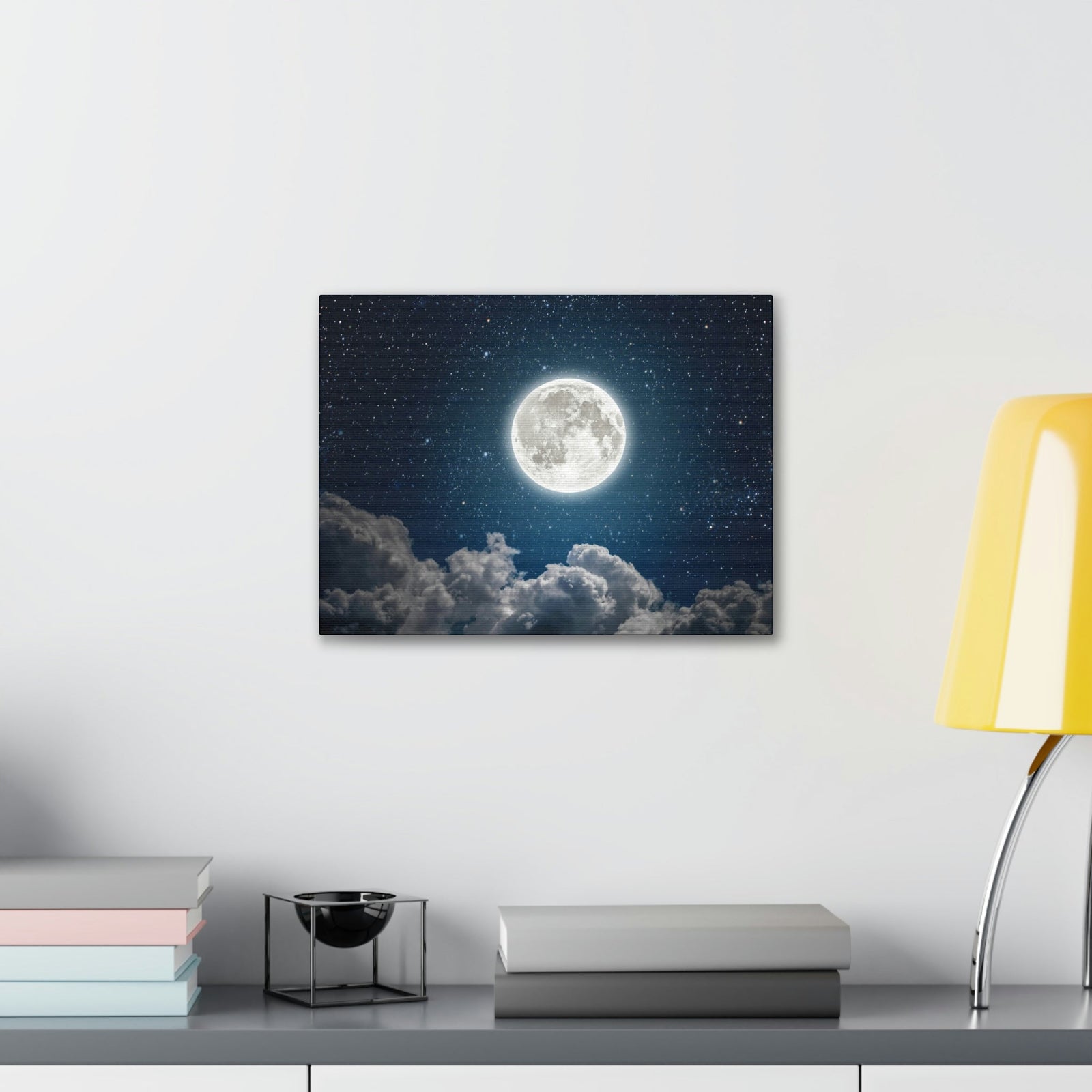Charming Moon and Stars Scene Beautiful Engaging and Lovely Night Beauty Nature Scene Pitch Black and Shiny Night Wall Art Ready to Hang Unframed-Express Your Love Gifts