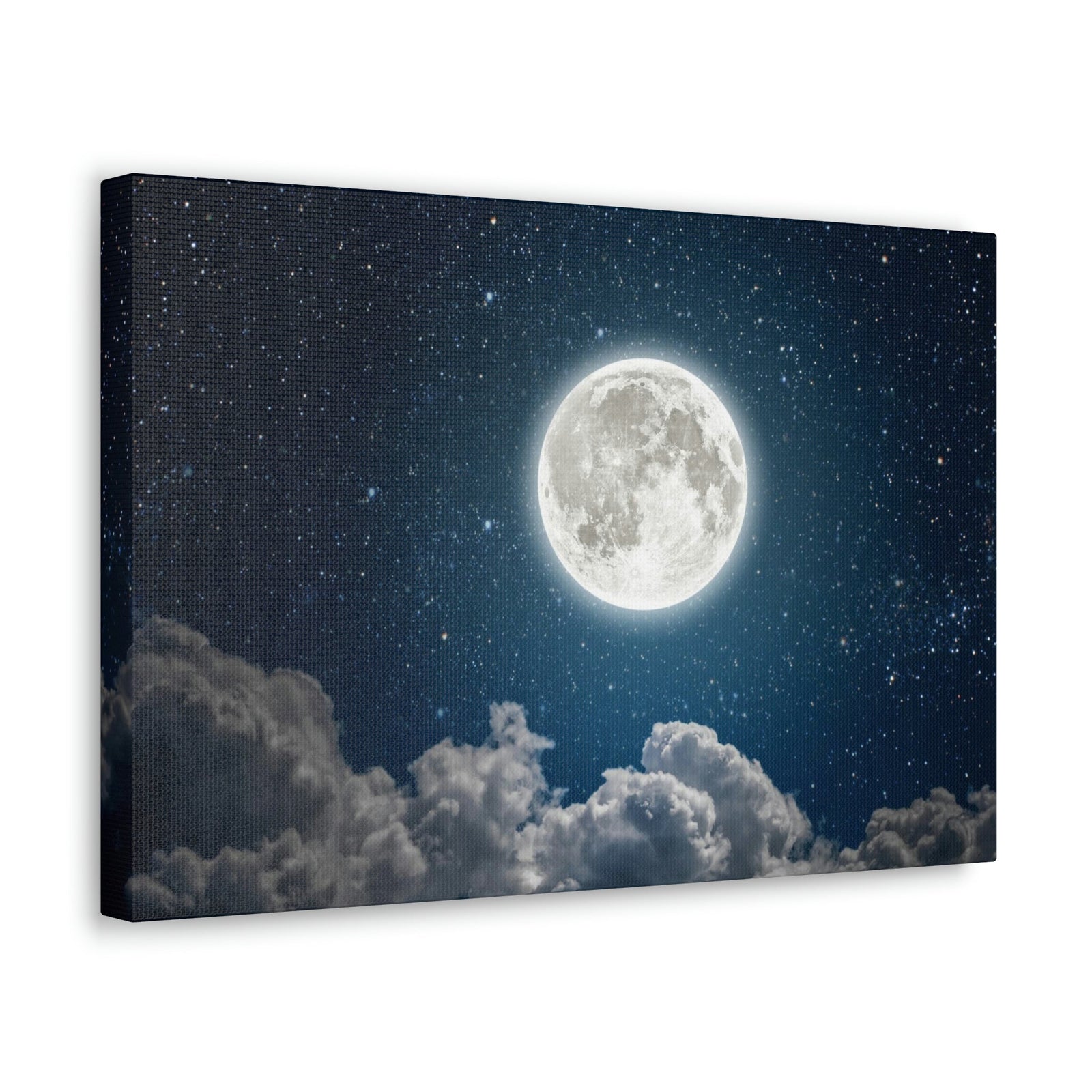 Charming Moon and Stars Scene Beautiful Engaging and Lovely Night Beauty Nature Scene Pitch Black and Shiny Night Wall Art Ready to Hang Unframed-Express Your Love Gifts