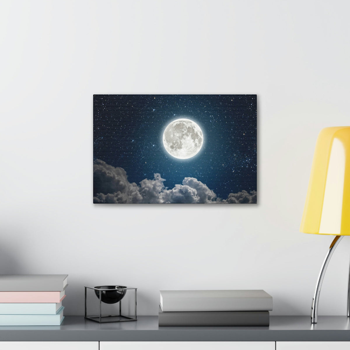 Charming Moon and Stars Scene Beautiful Engaging and Lovely Night Beauty Nature Scene Pitch Black and Shiny Night Wall Art Ready to Hang Unframed-Express Your Love Gifts