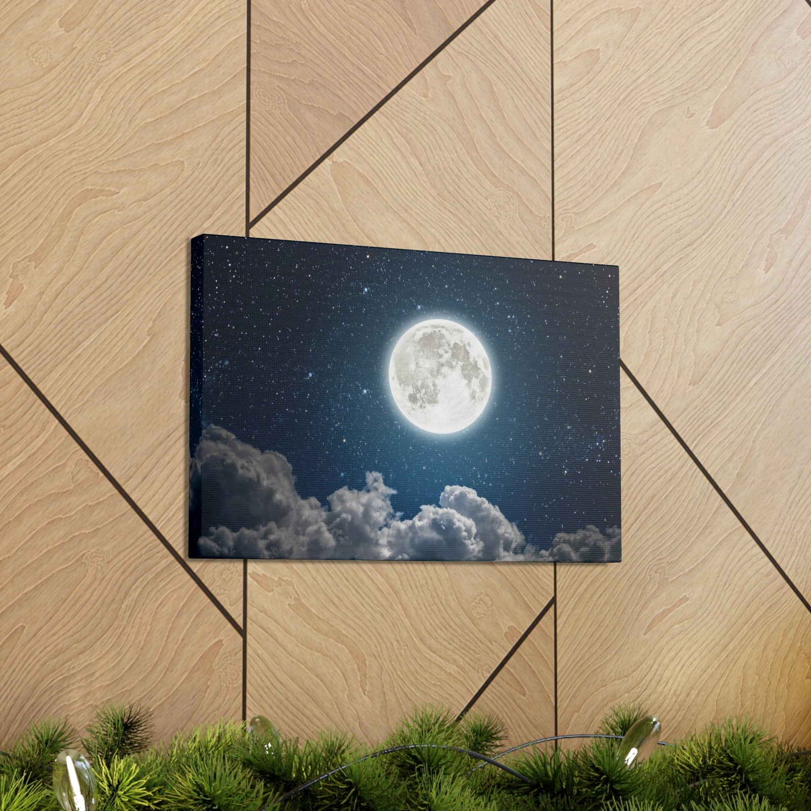 Charming Moon and Stars Scene Beautiful Engaging and Lovely Night Beauty Nature Scene Pitch Black and Shiny Night Wall Art Ready to Hang Unframed-Express Your Love Gifts