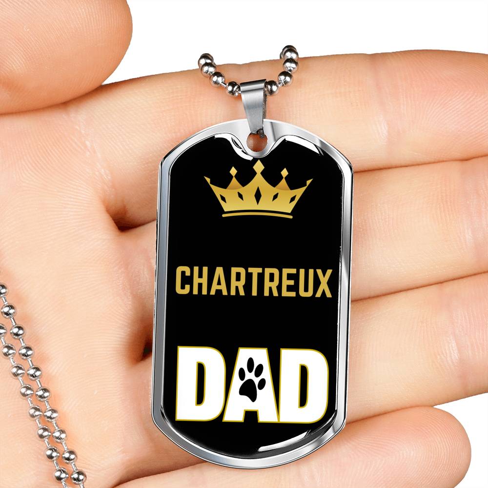 Chartreux Cat Dad Necklace Stainless Steel or 18k Gold Dog Tag 24" Chain-Express Your Love Gifts