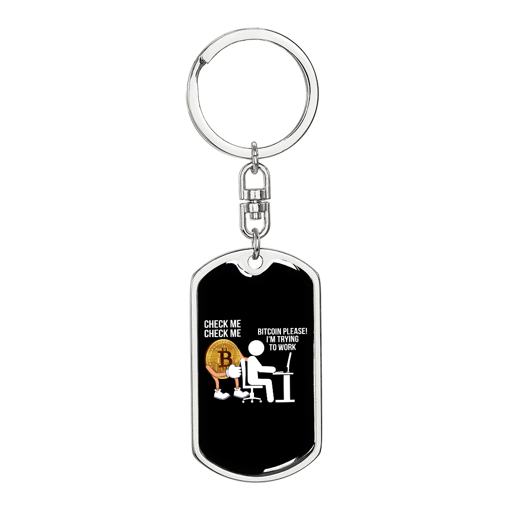 Check Me Crypto Keychain Stainless Steel or 18k Gold Dog Tag Keyring-Express Your Love Gifts