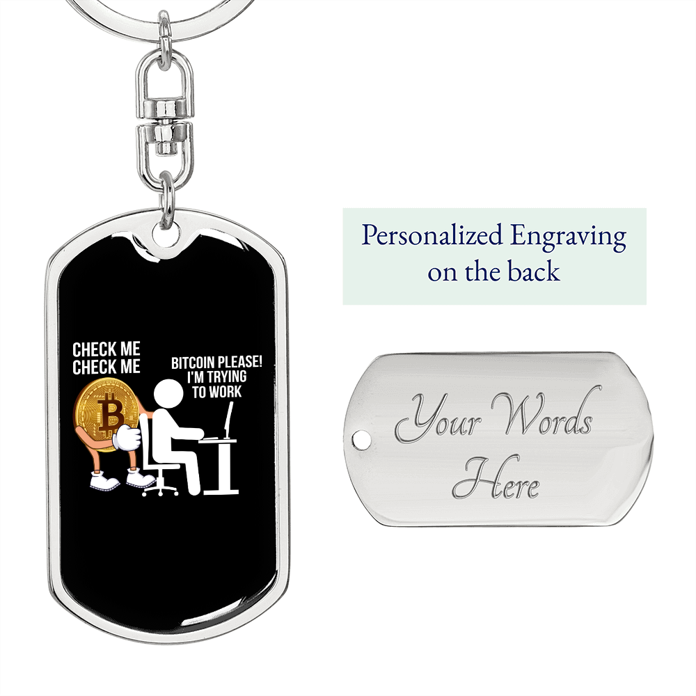 Check Me Crypto Keychain Stainless Steel or 18k Gold Dog Tag Keyring-Express Your Love Gifts