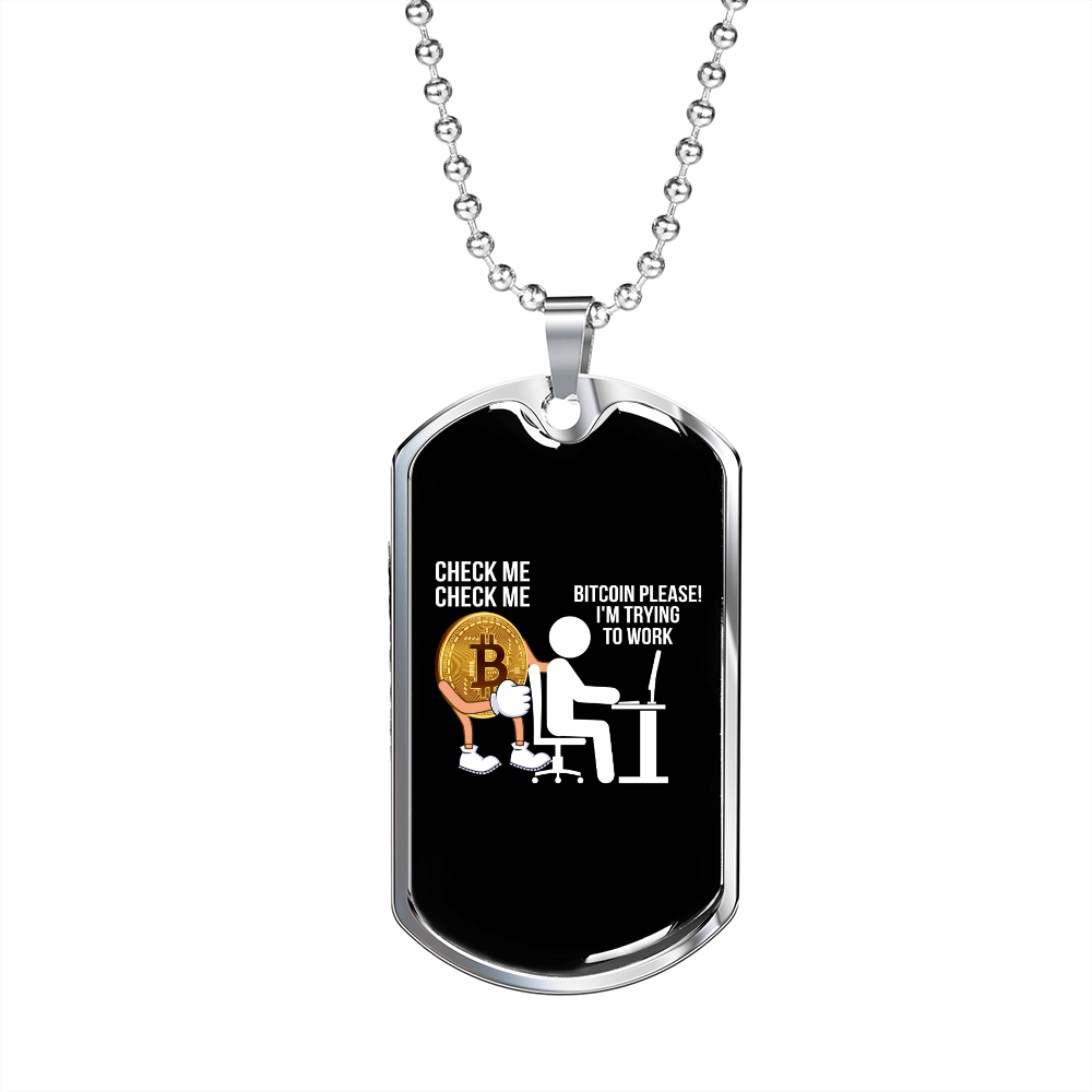 Check Me Crypto Necklace Stainless Steel or 18k Gold Dog Tag 24" Chain-Express Your Love Gifts