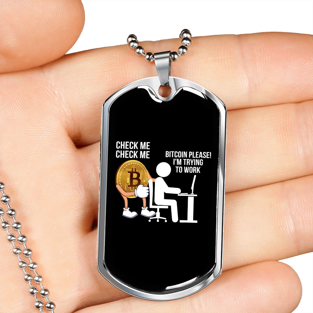 Check Me Crypto Necklace Stainless Steel or 18k Gold Dog Tag 24" Chain-Express Your Love Gifts