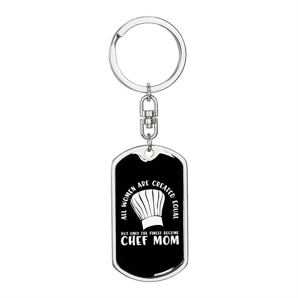 Chef Mom Keychain Stainless Steel or 18k Gold Dog Tag Keyring-Express Your Love Gifts