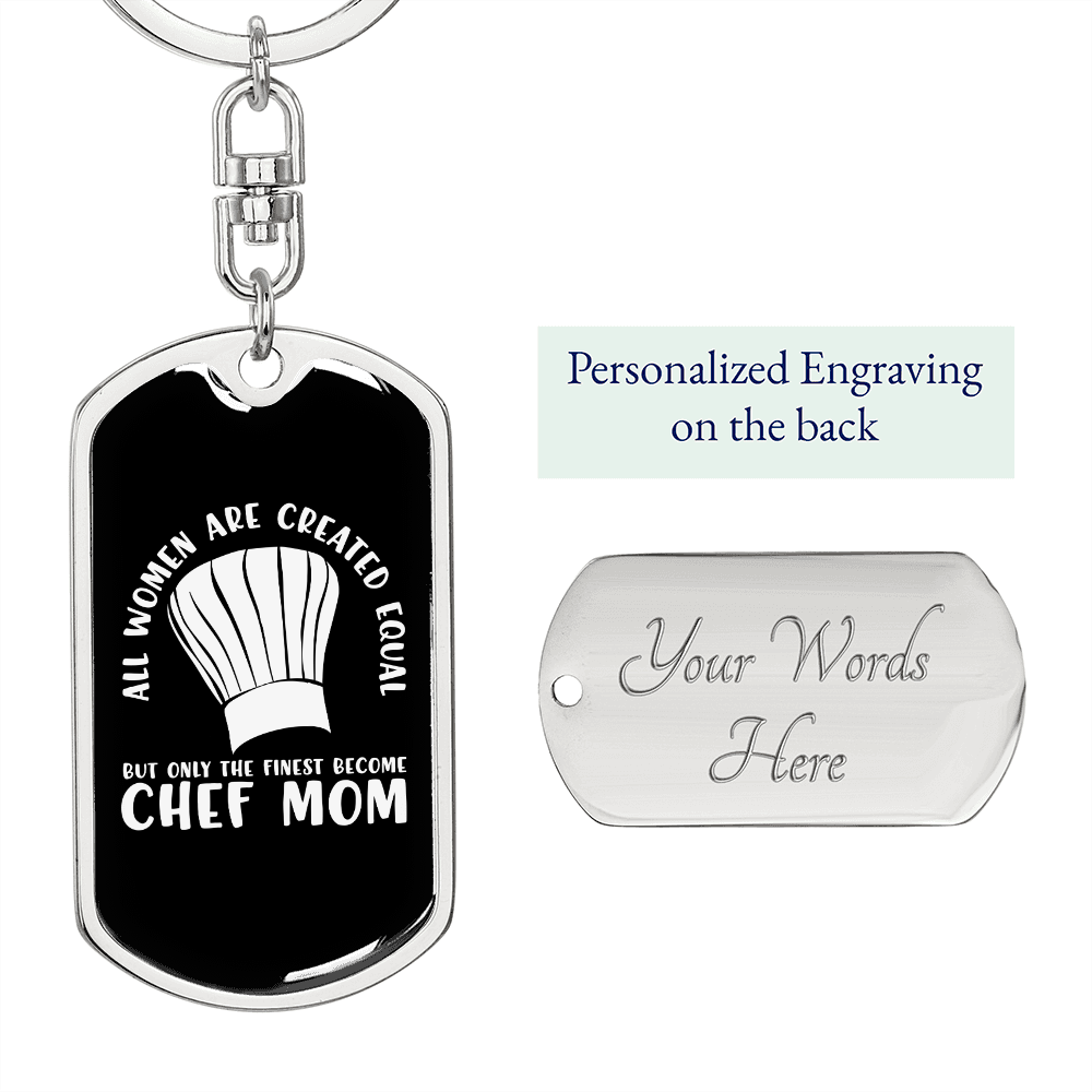 Chef Mom Keychain Stainless Steel or 18k Gold Dog Tag Keyring-Express Your Love Gifts