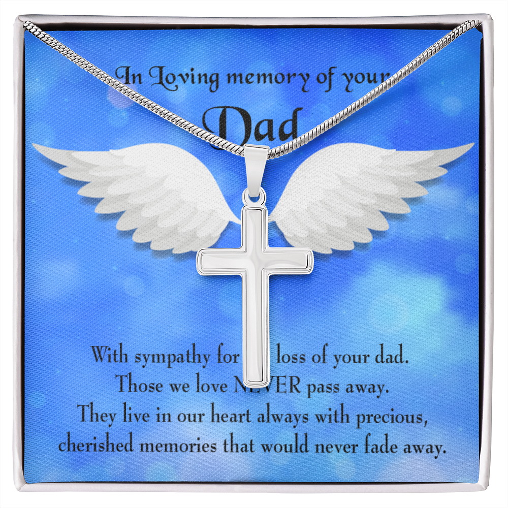 Cherished Memories Dad Memorial Gift Dad Memorial Cross Necklace Sympathy Gift Loss of Father Condolence Message Card-Express Your Love Gifts