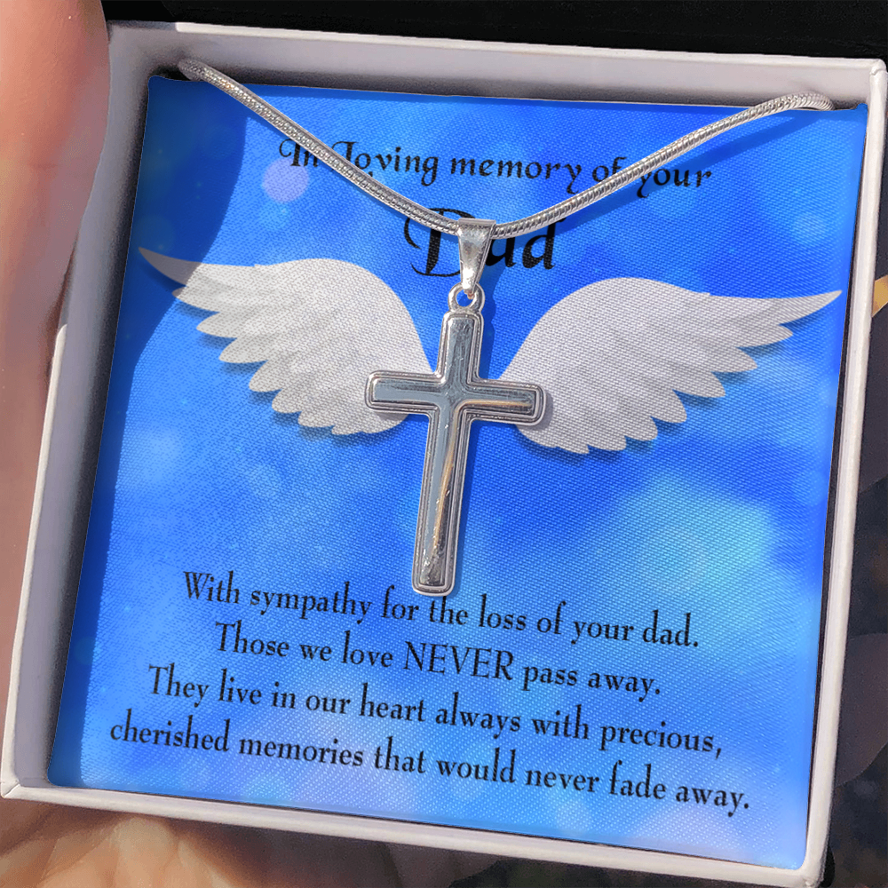 Cherished Memories Dad Memorial Gift Dad Memorial Cross Necklace Sympathy Gift Loss of Father Condolence Message Card-Express Your Love Gifts
