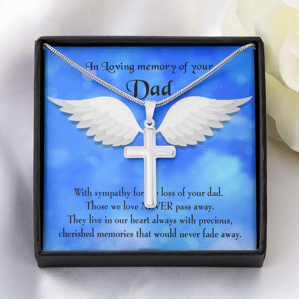 Cherished Memories Dad Memorial Gift Dad Memorial Cross Necklace Sympathy Gift Loss of Father Condolence Message Card-Express Your Love Gifts